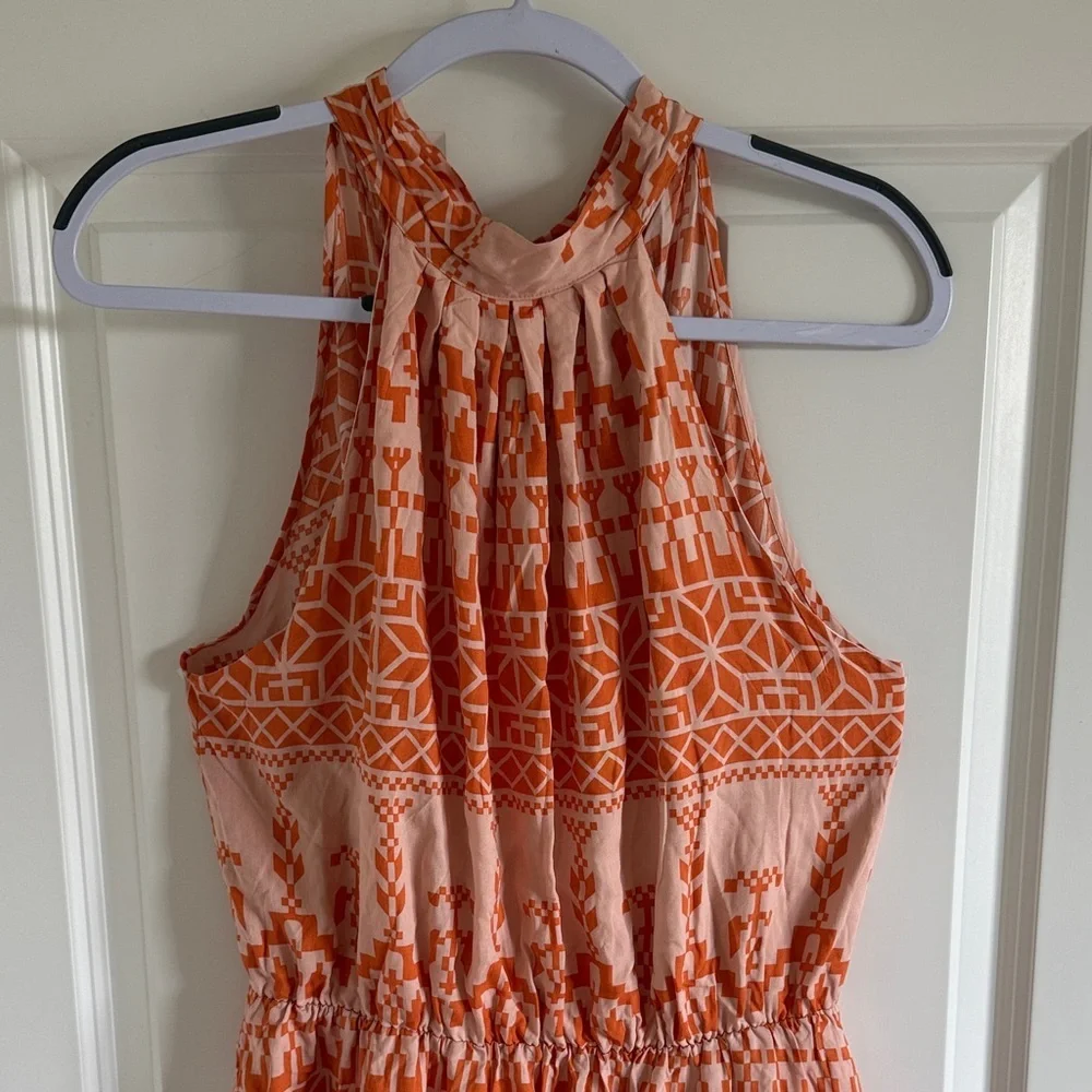 BTFBM Orange Patterned Light Pink Aztex Tribal Sleeveless Halter Mini Dress Med
